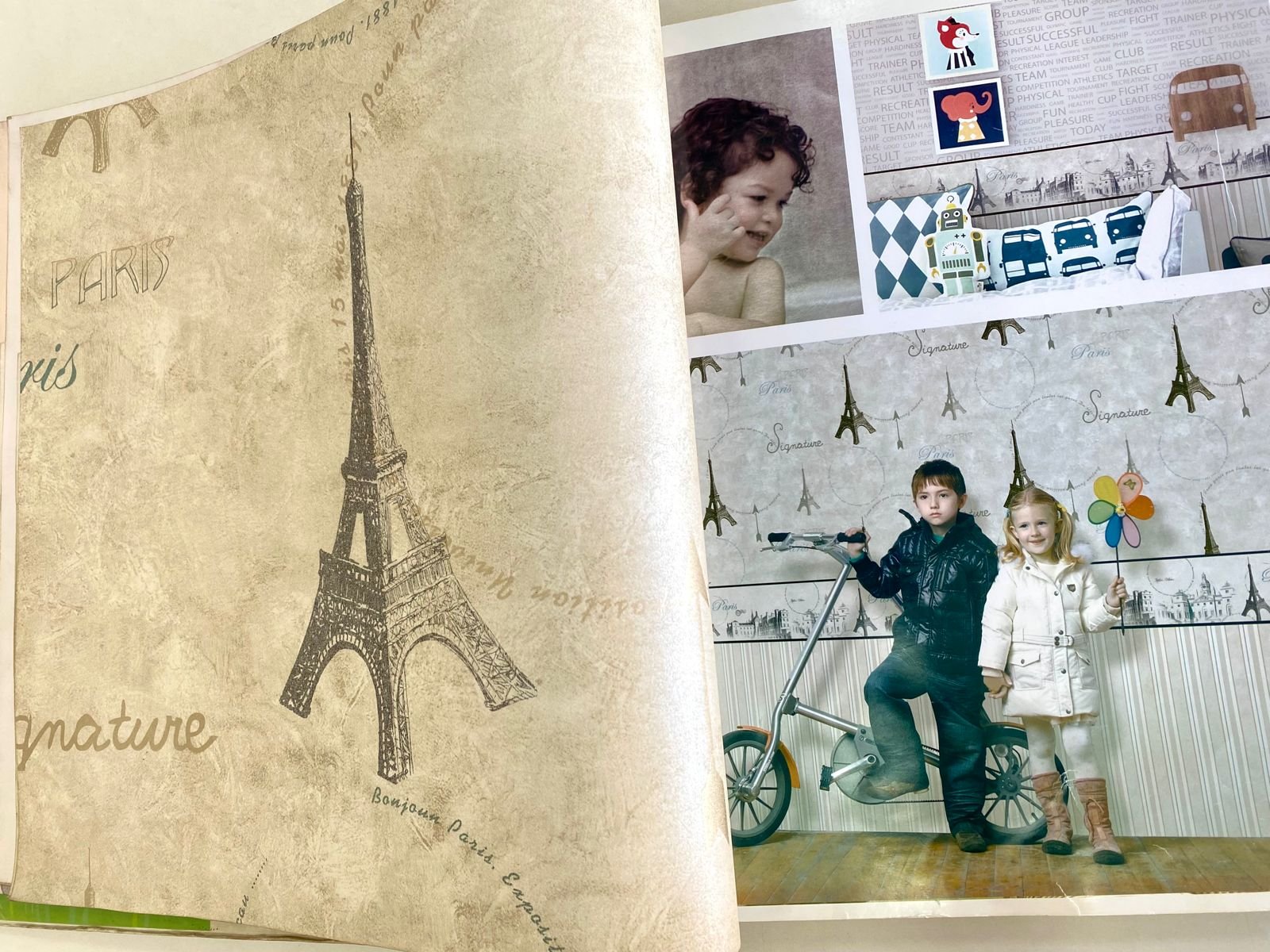 Amostras de papéis de parede infantis com estampas de Paris